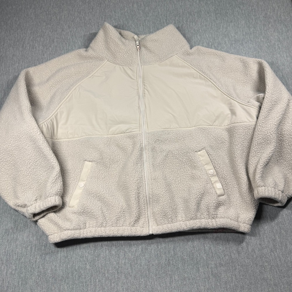 Blogilates Sherpa Fleece Women 1X Cream Full Zip Stand Collar Cozy Activewear